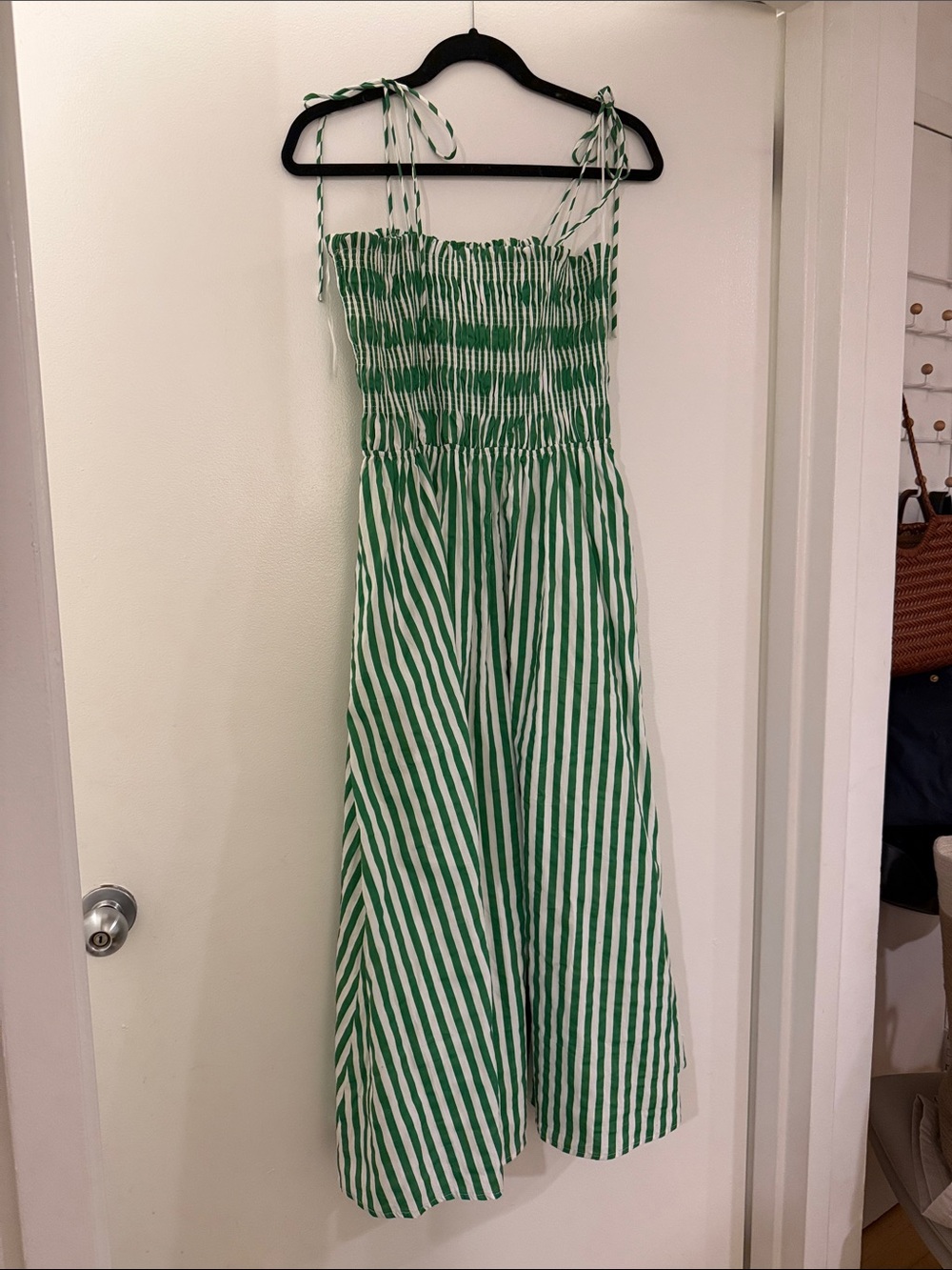 Love Wednesday Green Striped Smocked Midi Dress